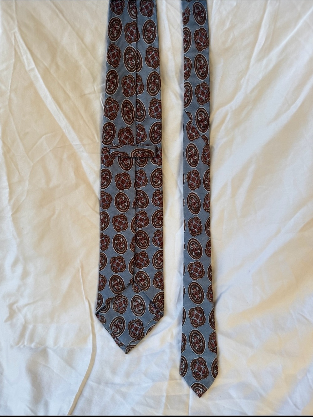 Ermenegildo Zegna Light Blue and Brown Medallion Silk Tie